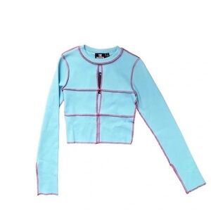 The Ragged Priest Blue Crop Top with Pink Stitching